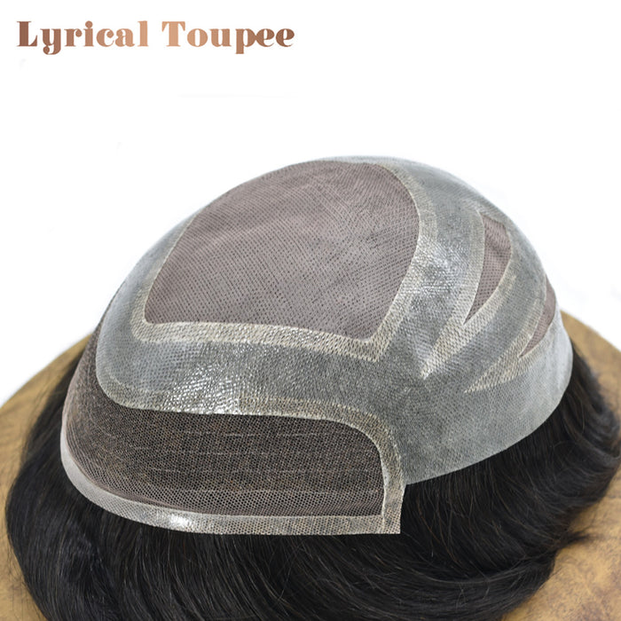 LYRICAL TOUPEE US STOCK Fine Mono Mens Hair Pieces French Lace Front Men Toupee Poly Skin Hair Replacement System for Men