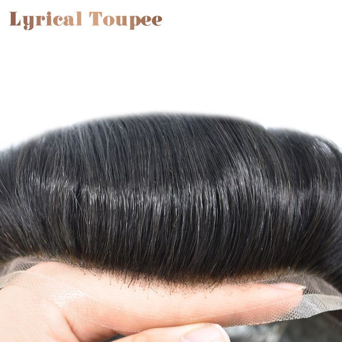 LYRICAL TOUPEE US STOCK Fine Mono Mens Hair Pieces French Lace Front Men Toupee Poly Skin Hair Replacement System for Men
