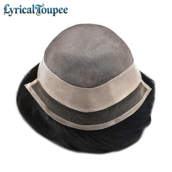 LYRICAL TOUPEE US Stock Fine Mono Hair System for Men PU Coated Perimeter 1/4ft Welded Mono Lace Front Mens Hairpieces