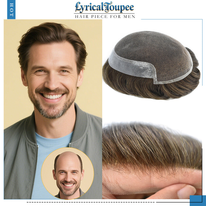 LYRICAL TOUPEE US Stock French Lace Front Mens Toupee Breathable Human Hairpiece