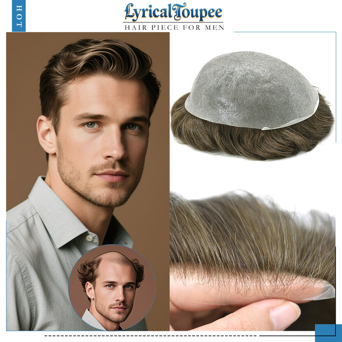 LYRICAL TOUPEE US Stock 0.06mm Ultra Thin Skin Hair System for Men V-Looped Knots Mens Hairpieces Toupee for Men