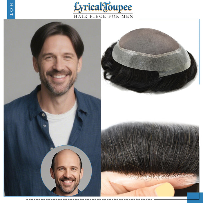 LYRICAL TOUPEE US Stock Hair System For Men Fine Monofilament With PU Hairpieces For Men