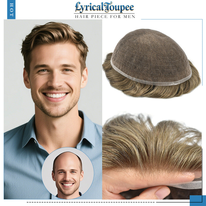 LYRICAL TOUPEE US Stock Full French Lace Toupee for Men Hair System Bleached Knots Natural Hairline Mens Hair Piece