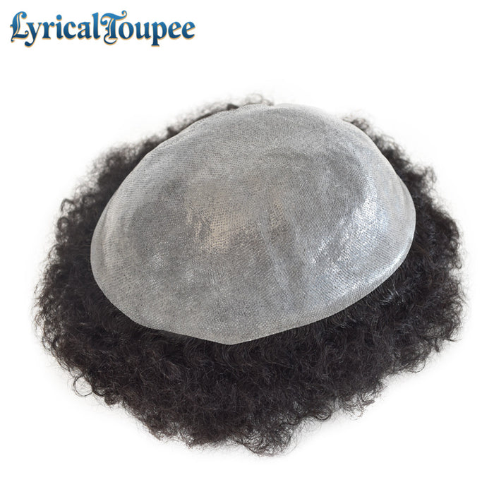 LYRICAL TOUPEE US Stock Hair Units for Black Men Thin Skin African American Men Full Poly Afro Curly Wave Mens Hairpieces