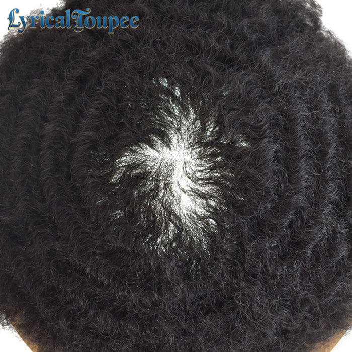 LYRICAL TOUPEE US Stock Hair Units for Black Men Thin Skin African American Men Full Poly Afro Curly Wave Mens Hairpieces