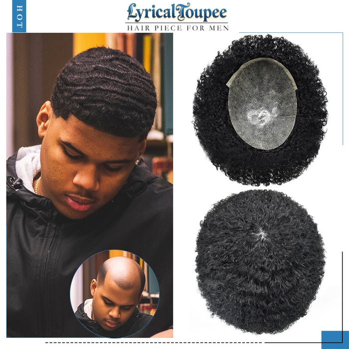 LYRICAL TOUPEE US Stock Afro Toupee for Black Men Full PU Curly Hair Unit For American African Men