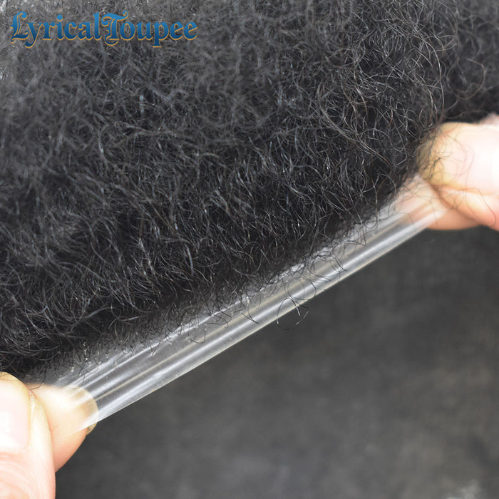 LYRICAL TOUPEE US Stock Kinky Curly Afro Mens Toupee 0.03-0.06mm Thickness PU  Hair Unit For Black Men