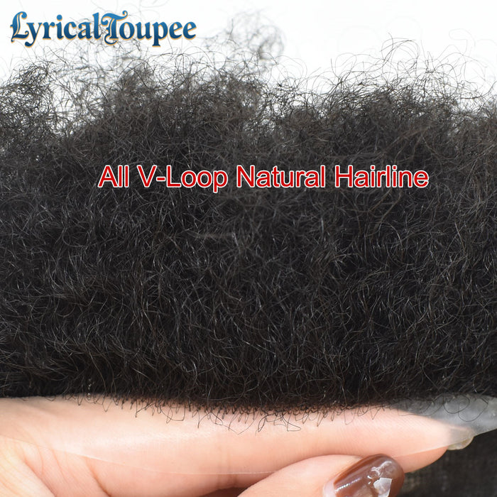 LYRICAL TOUPEE US Stock Kinky Curly Afro Mens Toupee 0.03-0.06mm Thickness PU  Hair Unit For Black Men