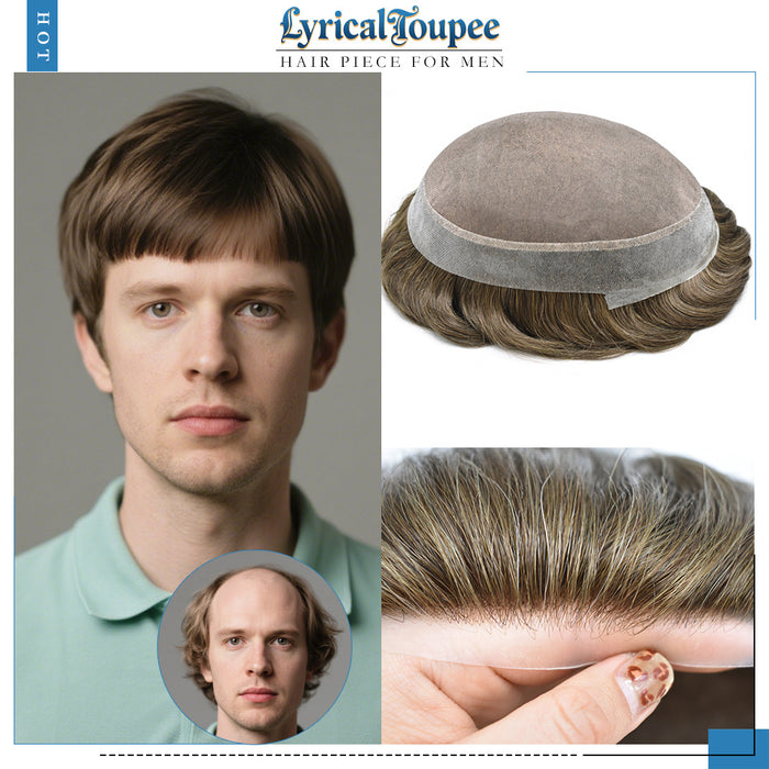 LYRICAL TOUPEE Hair US Stock System For Men Fine Monofilament With PU Hairpieces For Men