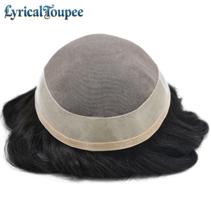 LYRICAL TOUPEE US STOCK Men Toupee Fine Monofliament Durable Mens Hair System Human Hair Mens Hairpiece