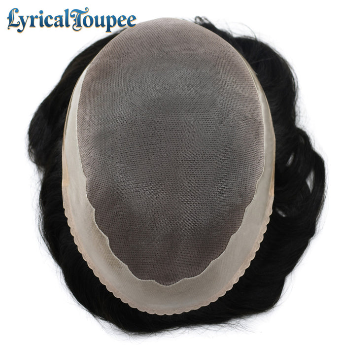 LYRICAL TOUPEE US STOCK Men Toupee Fine Monofliament Durable Mens Hair System Human Hair Mens Hairpiece