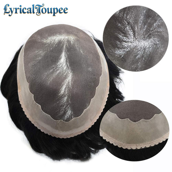 LYRICAL TOUPEE US STOCK Men Toupee Fine Monofliament Durable Mens Hair System Human Hair Mens Hairpiece