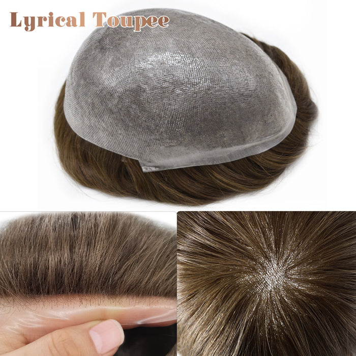 LYRICAL TOUPEE US Stock 0.08mm Thickness Natural& Durable Thin Skin Hair System For Men V-Looped Knots Mens Hairpieces Natural Hairline  Toupee for Men