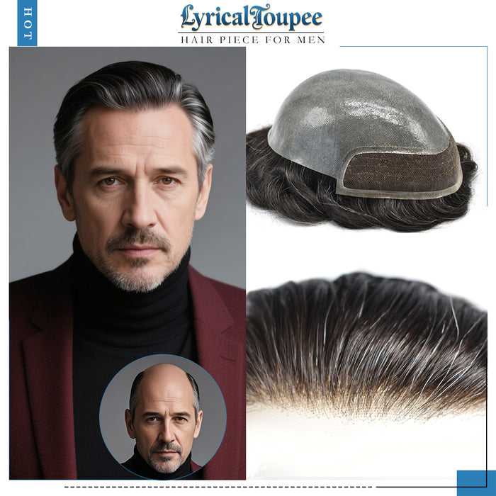 LYRICAL TOUPEE US Stock Mens Toupee Lace Front Skin Hair System for Men 0.06mm Thin Skin V-looped Mens Hairpieces