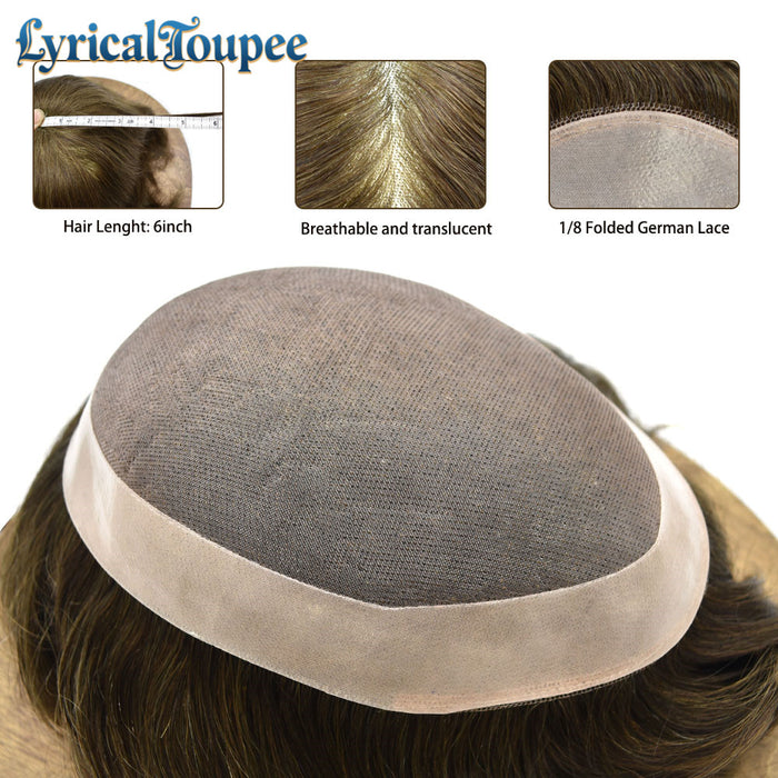 LYRICAL TOUPEE System for Mens Hair Piece US STOCK Monofilament with PU Coating(NPU) Toupee Folded Lace Front Natural Hairline Mens Toupee