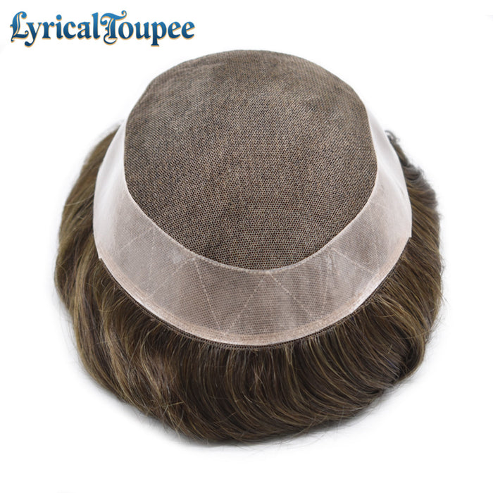 LYRICAL TOUPEE Mens Toupee Hair System French Lace PU Coated Mens Hairpiece Center Lace Human Toupee for Men