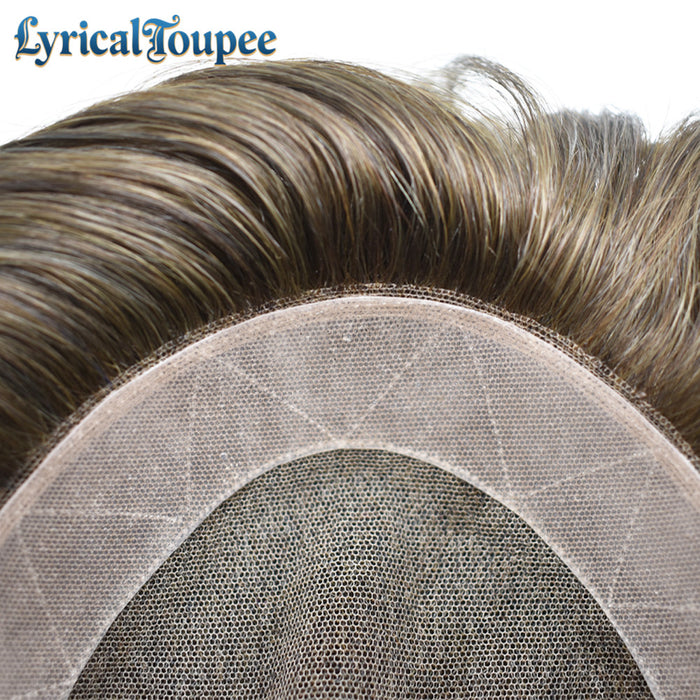 LYRICAL TOUPEE Mens Toupee Hair System French Lace PU Coated Mens Hairpiece Center Lace Human Toupee for Men