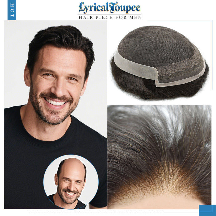 LYRICAL TOUPEE US Stock French Lace With Poly Coated Hair System For Men Natural Hairline Bleached  Knots Toupee for Men