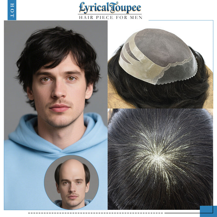 LYRICAL TOUPEE US STOCK Mens Hair System Fine Monofilament Front Mens Human Hair Toupee Non-Surgical Hair Replacement For Mens Hairpiece