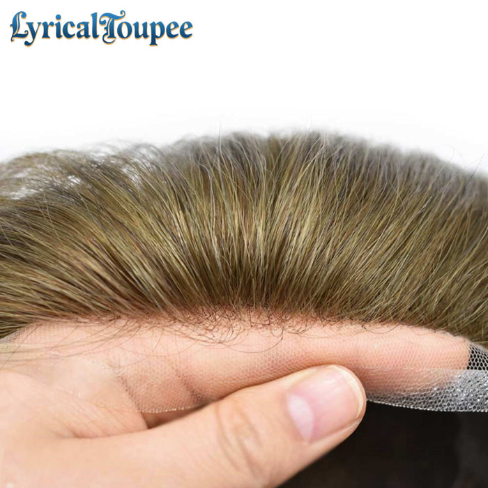 LYRICAL TOUPEE US Stock French Lace With PU Hair System For Men Natural Hairline Bleached  Knots Toupee for Men