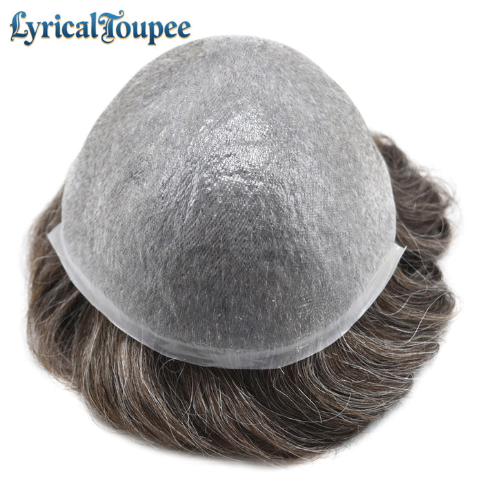 LYRICAL TOUPEE Mens Toupee 0.06mm Ultra Thin Skin Hair Replacement System for Men V-Looped Knots Mens Hairpieces Natural Hairline Toupee for Men