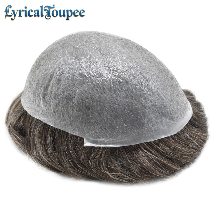 LYRICAL TOUPEE Mens Toupee 0.06mm Ultra Thin Skin Hair Replacement System for Men V-Looped Knots Mens Hairpieces Natural Hairline Toupee for Men