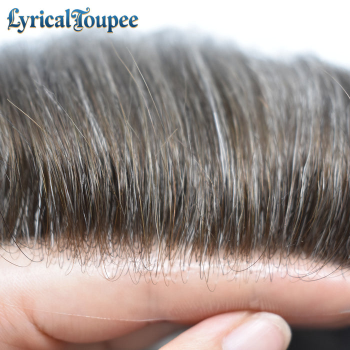 LYRICAL TOUPEE Mens Toupee 0.06mm Ultra Thin Skin Hair Replacement System for Men V-Looped Knots Mens Hairpieces Natural Hairline Toupee for Men