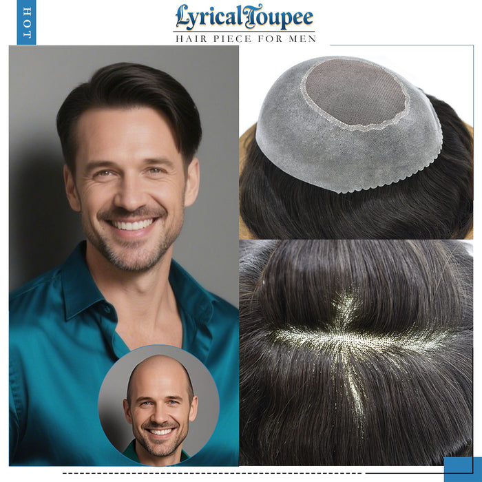 LYRICAL TOUPEE US STOCK Hair System For Men Monofilament With 2inch PU Mens Hairpieces