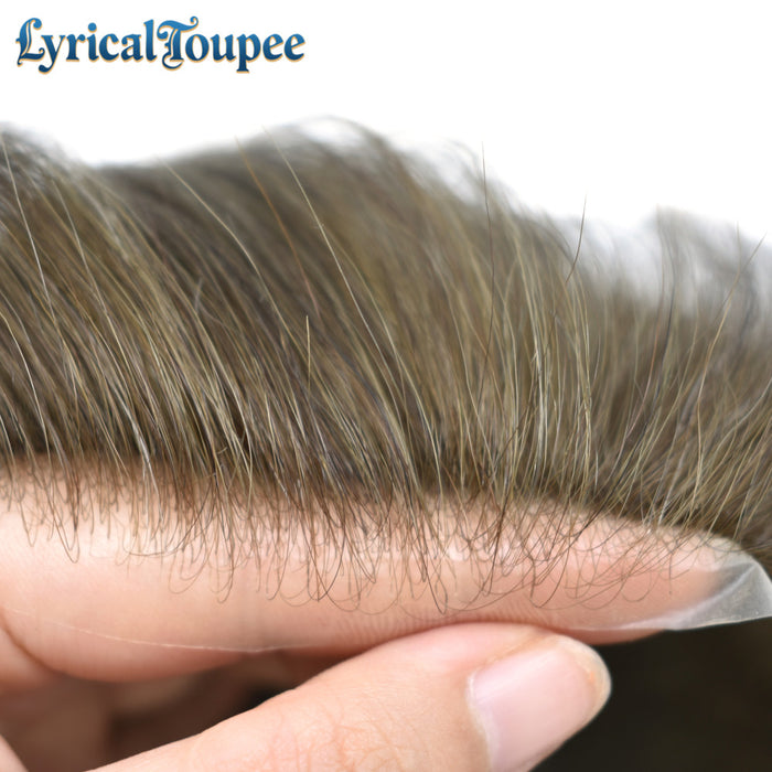 LYRICAL TOUPEE Mens Toupee 0.04mm Ultra Thin Skin Hair System for Men V-Looped Knots Natural Hairline Mens Hairpieces